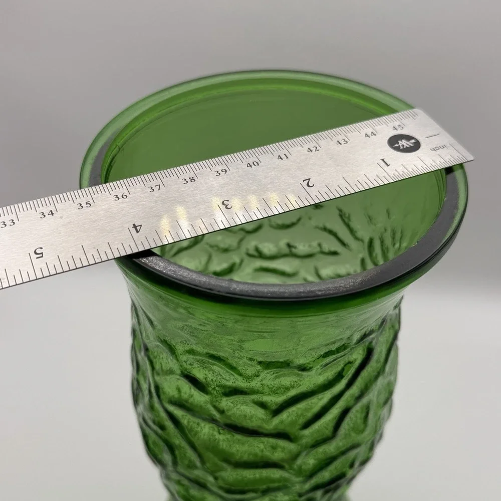 Vintage Art Glass Vase Green Lido Crinkle Tall Textured MCM 9.5